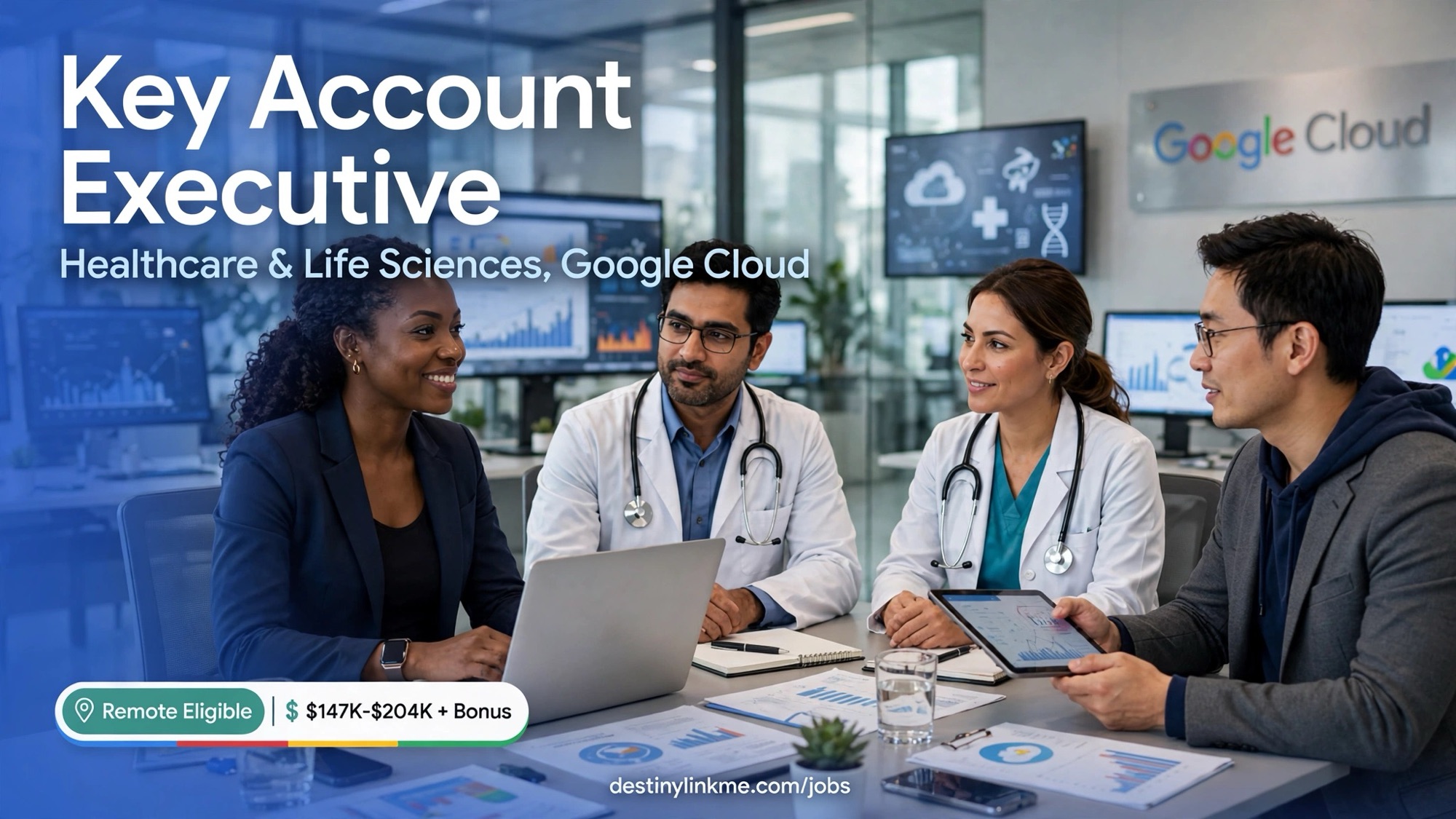 Google Hiring Key Account Executive, Healthcare & Life Sciences MedTech – Remote Eligible | $147K-$204K + 150% Bonus