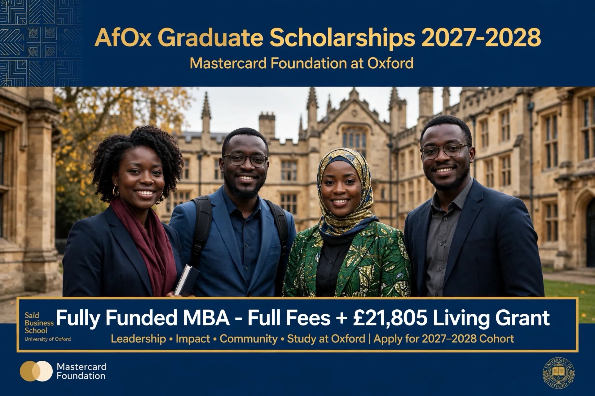 Mastercard Foundation AfOx Graduate Scholarships 2027-2028 at Oxford University – Fully Funded MBA for Africans